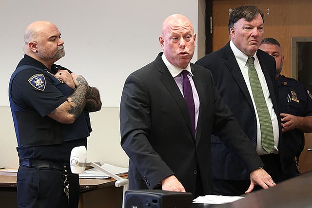 <p>Rex Heuermann, right, appears in Suffolk County Supreme Court with his attorney, Michael Brown, Wednesday 15 November 2023, in Riverhead, New York </p>
