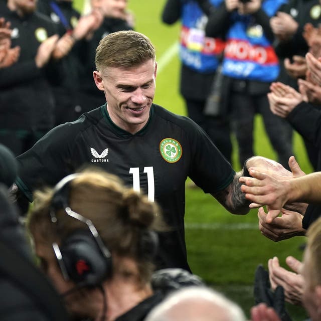 Republic of Ireland’s James McClean is given an guard of honour (Niall Carson/PA)