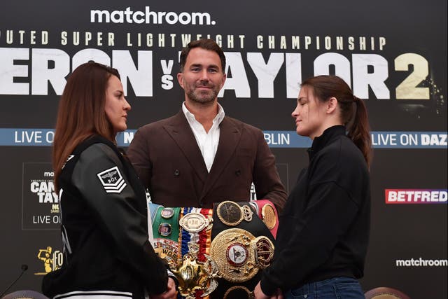 <p>Katie Taylor and Chantelle Cameron face off ahead of their rematch</p>